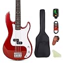 Electric Bass Guitar 4 Strings Full-Size Standard Bass PB-Style Beginner Kit Black for Starter with Gig Bag Guitar Strap and Guitar Cable(PB-Red)