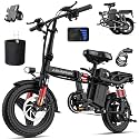 Heavy-Duty Foldable Electric Bike for Adults with 7 Shock Suspension, 500+ lbs Capacity, 740W Motor, 25MPH, 720Wh Battery, 20-Mile Range, 14“ Fat Tires Commuter Bicycle for Road &amp; Mountain Riding