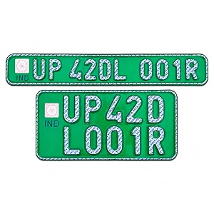 electric bike amp rikshaw number plate set  embossed amp ind style  non-hsrp  reflective green aluminum ev number plate for all electric bike amp scooters