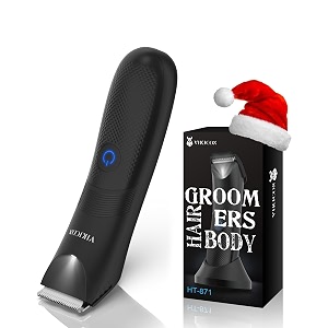 vikicon electric body hair trimmer and shaver for men body groomer for groinampball wlighting pubic hair trimmer replaceable ceramic blade heads ergonomic electric razor ipx7 waterproof wetdry