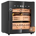Electric Cigar Humidor Cabinet with Temperature &amp; Humidity Control System, 50L Cooling Cigar Fridge up to 300 Counts, Cedar Wood Shelves,Digital LED Screen,Fingerprint Safety Lock,Gift for Men