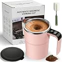 Electric Coffee Mug with a Built-In Lcd Thermometer, Electric Coffee Mug Mixer, Rechargeable Self Stirring Mugs, Perfect for Brewing Coffees, Milk, Cocoa, Etc (Pink)