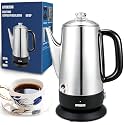 APOXCON Electric Coffee Percolator, Stainless Steel, 1200ml, with Keep-Warm Function, Glass Knob, Cordless Serving - No Aluminum No Plastic Contact with Beverage (8 Cup)