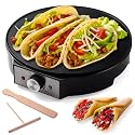 UVFAST Electric Crepe Maker 12'' & Griddle - Non-Stick Pan With Spreader for Roti, Tortilla, Blintzes, Pancakes - Adjustable Temperature, 1000W