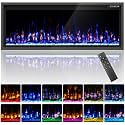 Kucreiheat Electric Fireplace–50'' Luxury Fireplace Wall Mounted &amp; Recessed, Ultra-Slim with Log &amp; Crystal, Remote Control, Thermostat, Timer, 750W/1500W Heater