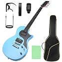 Electric Guitar Beginner Guitar 40.2 Inch Solid Poplar Body Maple Neck Laurel Fingerboard HH Pickups Les Paul Style with Gig Bag Tuner Capo (Color Options) (Blue)