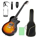 Electric Guitar Beginner Guitar 40.2 Inch Solid Poplar Body Maple Neck Laurel Fingerboard HH Pickups Les Paul Style with Gig Bag Tuner Capo (Color Options) (Brown)