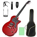 Electric Guitar Beginner Guitar 40.2 Inch Solid Poplar Body Maple Neck Laurel Fingerboard HH Pickups Les Paul Style with Gig Bag Tuner Capo (Color Options) (Red)
