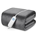 Electric Heated Blanket Queen Size with 6 Levels & 8h Auto Off, Ultra Soft Flannel Full Body Heating Blanket, Machine Washable, Gift for Mom Grandma, Grey, 84" x 90"