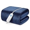 Electric Heated Blanket Queen Size 84" x 90" with 6 Heating Levels &amp; 8h Auto Off, Ultra Soft Flannel Full Body Fast Heating Warming Blanket for Bed Sofa Home Office, Machine Washable, Blue