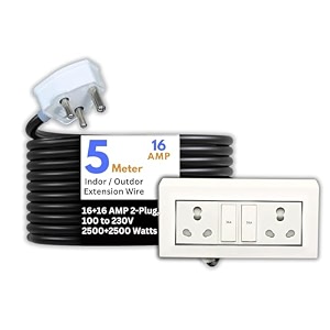 hoopvool electric heavy duty extention board 1616a for indoor amp outdoor use cable with 3-pin big plug and multi-socket board supports 100-230v 2500w2500w 16a16a with switch 5 m