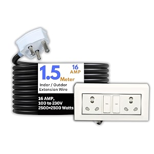hoopvool electric heavy duty extention board 1616a for indoor amp outdoor use cable with 3-pin big plug and multi-socket board supports 100-230v 2500w2500w 16a16a with switch 15 m