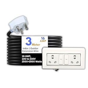 hoopvool electric heavy duty extention board 1616a for indoor amp outdoor use cable with 3-pin big plug and multi-socket supports 100-230v 2500w2500w 16a16a with switch 3 m