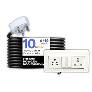 hoopvool electric heavy duty extention board 616a for indoor amp outdoor use cable with 3-pin big plug and multi-socket supports 100-230v 20002500 watts 2000w2500w 6a16a with switch 10 m