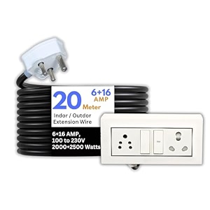 hoopvool electric heavy duty extention board 616a for indoor amp outdoor use cable with 3-pin big plug and multi-socket supports 100-230v 20002500 watts 2000w2500w 6a16a with switch 20 m