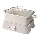 Electric Hot Pot 1150W 3.2L Rectangle Shabu Shabu Pot with Transparent Lid, Multifunctional for Steaming BBQ Boiling Grilling, Easy Clean Detachable Design