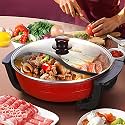 Electric Hot Pot with Divider Shabu Shabu Hot Pot Non-Stick Cooking Frying Pan Chinese Hot pot for Kitchen Dual Sided Smokeless Pot with Steamer Cooker with Lid Heat Frying Pan