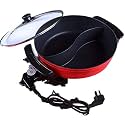 Electric Hot Pot with Divider Shabu Shabu Hot Pot Non-Stick Cooking Frying Pan Chinese Hot pot for Kitchen Dual Sided Smokeless Pot with Steamer Cooker with Lid Heat Frying Pan