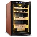 Electric Humidor with Leather-70L Cooling & Heating Humidor Cabinet, Smart Touch Control Humidity & Temp, Humidors wtih Spanish Cedar Wood Tray Digital Display, Safety Lock, Desktop Gift for Men