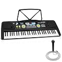 Electric Keyboard Piano 61 Keys - Portable Digital Musical Karaoke Piano Keyboard -10 Rhythms 16 Tones, Stereo Speakers, Rechargeable Battery - Wired Microphone - Beginners Kids Adult - Pyle PKBRD6112