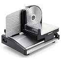 Electric Meat Slicer | 200W Automatic Meat & Bread Slicer | Adjustable Dial for 0-15mm Cutting Range Thickness | Removable 7.5 IN Stainless Steel Blade & Food Pusher for Safety (Black)