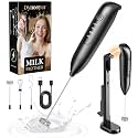 Electric Milk Frother Handheld: Rechargeable 3 in 1 - LED Digital Display with 3 Speeds Portable Stainless Steel Drink Foam Mixer for Milk Coffee, Lattes - Starlight Black