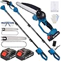 Electric 21V Cordless 2-in-1 Mini Chainsaw Combo, 8″& 6″ Guide Bar Chains, Battery Powered Tree Trimmer, Protective Handle, Auto-Oil System, Includes Case & Safety Kit