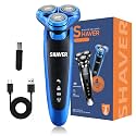 Electric Razor for Men - Rechargeable Shaver 3D Precision Blades with Pop-up Trimmer - Rotary Cordless Shavers Washable Gentle on Sensitive Skin for Beard Sideburn Face with Travel Lock Men Gift