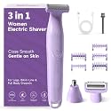 Electric Razors for Women, 3-in-1 Painless Electric Shaver for Women for Legs, Underarm face & Bikini, Pubic Hair Trimmer, Waterproof Bikini Trimmer USB Lady Shaver, Electric Leg Shaver, Purple