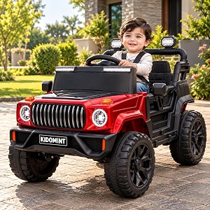 electric ride on car for kids red 4x4 style battery operated toy car with led lights steering wheel comfortable seat and rugged wheels kids outdoor amp indoor pretend play
