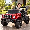 Electric Ride On car for Kids, Red 4x4 Style Battery Operated Toy Car with LED Lights, Steering Wheel, Comfortable Seat and Rugged Wheels, Kids Outdoor & Indoor Pretend Play