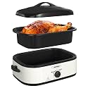 Roaster Oven, Electric Roaster Oven with Viewing Lid, Large Roaster with Removable Pan &amp; Rack, Turkey Roaster with Unique Defrost/Warm Function, Stainless Steel, White, 14QT