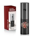 Electric Salt and Pepper Grinder Set, EAGMAK Battery Powered Automatic 70ml Pepper Mill Grinders, Stainless Steel Mill Shakers with Adjustable Coarseness, LED Light & Storage Base (1 Pack,Dark Grey)