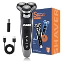 Electric Razor for Men - Rechargeable Shaver 3D Precision Blades with Pop-up Trimmer - Rotary Cordless Shavers Washable Gentle on Sensitive Skin for Beard Sideburn Face with Travel Lock Men Gift
