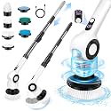 Electric Spin Scrubber, Cordless Shower Scrubber with 7 Scrub Brushes, 3 Speeds, Adjustable Extension Handle, IPX7 Waterproof Power Scrubber for Cleaning Bathroom Tub Tile Floor Grout- Bright White