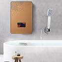 Electric Water Heater, 110V 6.5KW Portable Water Heater On Demand Hot Water Heater Digital Display, Indoor Installation Instant Hot Water Heater for Kitchen Bathroom Washing, Gold