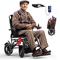 Electric Wheelchairs for Adults Foldable 36LBS Lightweight Frame,Airline Approval, 15 Miles Travel Range&amp; 500W Brushless Motors Power Motorized for Seniors&amp;Max Supports 350 LBS&amp;LED Light-PX Red