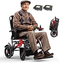 Electric Wheelchairs for Adults Foldable 36LBS Lightweight Frame Airline Approval, 30 Miles Range, Max Support 350 LBS, 500W Brushless Motors with LED Light-Red Color (Two Batteries Version