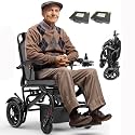 Electric Wheelchairs for Adults Foldable 36LBS Lightweight Frame Airline Approval, 30 Miles Range, Max Support 350 LBS, 500W Brushless Motors with LED Light-Black Color (Two Batteries Version