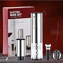 Electric Wine Opener and Decanter Set, Rechargeable Electric Cork Puller &amp; Wine Aerator with Foil Cutter, Vacuum Wine Stopper for Preservation, USB Charging, Stainless Steel (4-Piece)