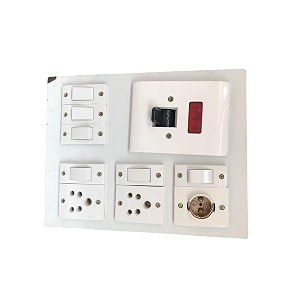 electric wooden switch board 6 switches2 sockets1 bulb holder1 dp