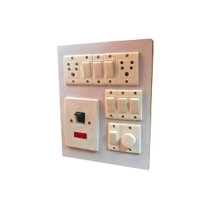 electric wooden switch board 7 switches2 sockets1 dp1 regulator