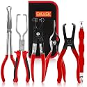 6Pcs Fuel Line Pliers Set, 11in Spark Plug Wire Removal Tool Flat Hose Clamp Hose Remover,30° Disconnecting Plier for Water Hose Pipe Repairing Disconnect Tool with Storage Case