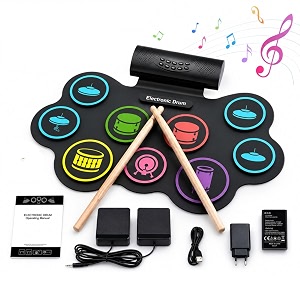 electronic drum set roll up drum kit 9 drum pads with built-in speaker rechargeable battery foot pedals amp drum sticks portable practice instrument for kids amp beginners rainbow drum