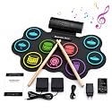 Electronic Drum Set Roll Up Drum Kit, 9 Drum Pads with Built-in Speaker, Rechargeable Battery, Foot Pedals & Drum Sticks, Portable Practice Instrument for Kids & Beginners (Rainbow Drum)