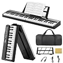 Electronic Piano Keyboard,Foldable 61 Key Digital Pianos with Power Adapter,Sheet Music Stand,Sticker,Bag,Gift for Beginners,Black