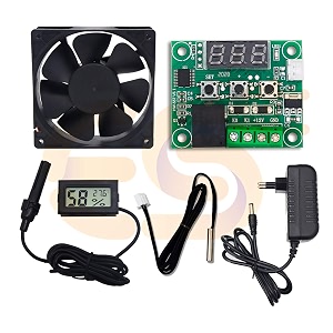 electronic spices combo of w1209 50100 digital temperature controller thermostat with 3inch fan  12v 1amp adapter mini lcd digital thermometer hygrometer temperature meter