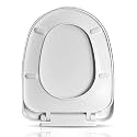 Elegant Casa Sleek D Shape Toilet Seat Cover White Glossy Commode Cover Easy Installation Stable Hinges Soft-Closing Design Size 42x34 CM Fixing Hole Distance 13-18 Cm A-2-1 Set