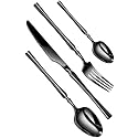 Elegant Handle Black 20 Pcs Heavy Duty Stainless Steel Cutlery Set for Dining Table (5 pcs Spoon Set+5 pcs Forks Set+5 pcs Butter Knife+5 pcs Dessert Spoon for Kitchen)