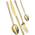 Elegant Handle Gold 24 Pcs Heavy Duty Stainless Steel Cutlery Set for Dining Table (6 pcs Spoon Set+6 pcs Forks Set+6 pcs Butter Knife+6 pcs Dessert Spoon for Kitchen)